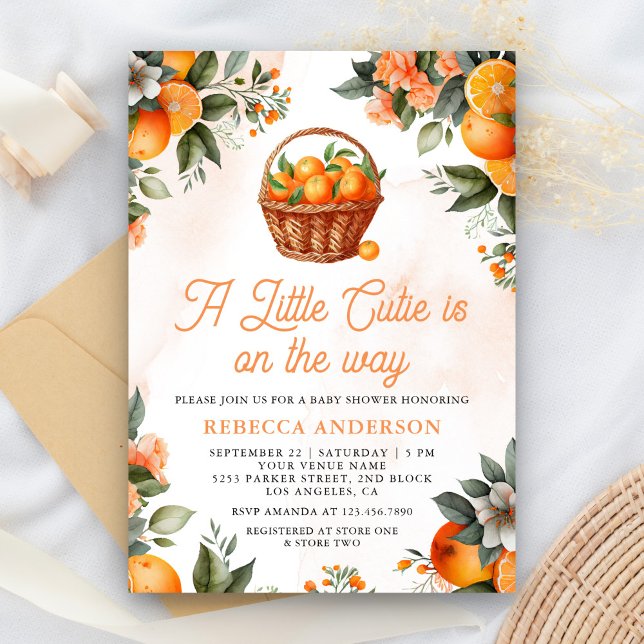 Little Cutie Citrus Orange Basket Baby Shower Inbjudningar (Skapare uppladdad)