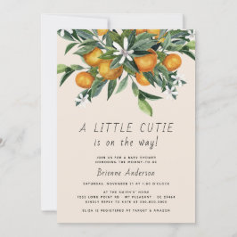 Little Cutie Citrus Orange Neutralt Baby Shower Inbjudningar