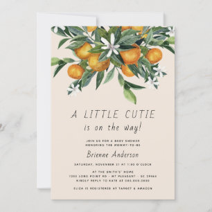 Little Cutie Citrus Orange Neutralt Baby Shower Inbjudningar