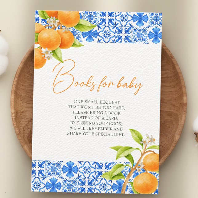 Little Cutie Citrus Tiles Bokar for Baby Shower Tilläggskort (books for baby "little cutie is on the way" baby shower enclosure card)
