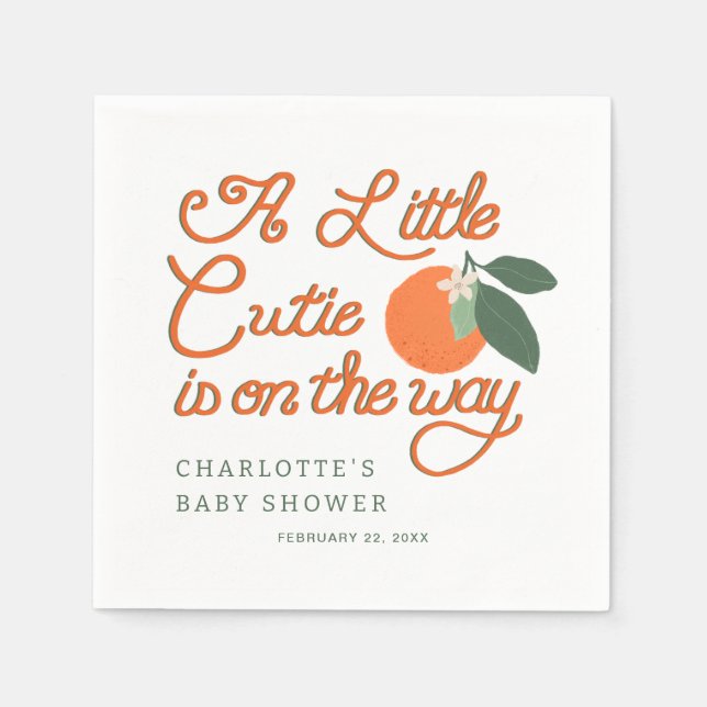 Little Cutie Clementine Baby Shower Napkins Pappersservett (Framsidan)