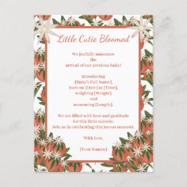 Little Cutie Clementine |Citrus Theme Birth Meddelande Vykort