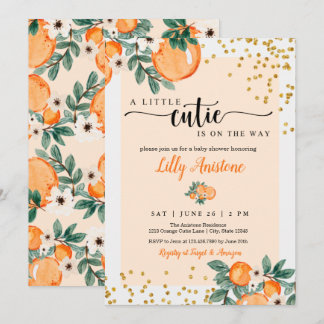 Little Cutie Clementine Orange Citrus Baby Shower Inbjudningar