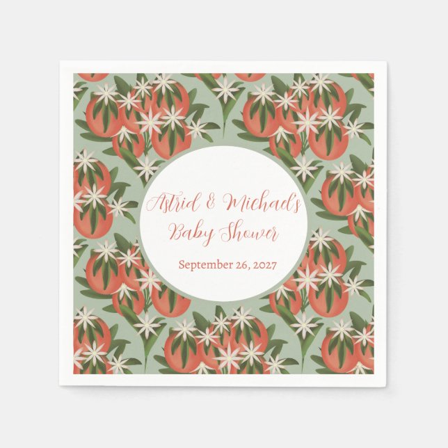 Little Cutie Clementine Sage | Citrus Baby Shower Pappersservett (Framsidan)