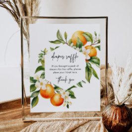 Little Cutie Diaper Raffle Sign Citrus Baby Shower Poster