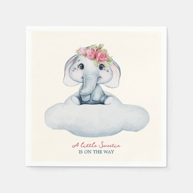 Little Cutie Elephant Baby Shower Napkins Pappersservett (Framsidan)