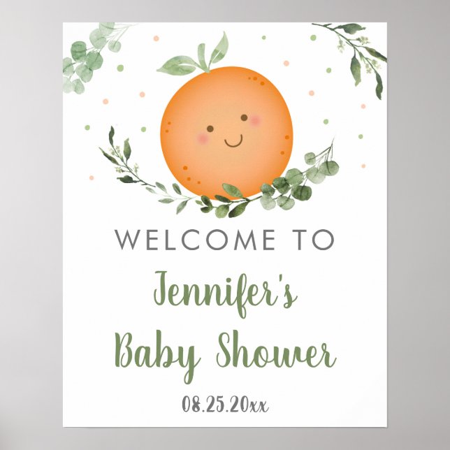 Little Cutie Greenery Baby Shower Välkommen Poster (Framsidan)