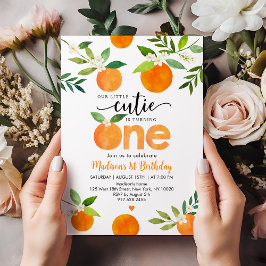 Little Cutie Greenery Blommigt First Birthday Inbjudningar