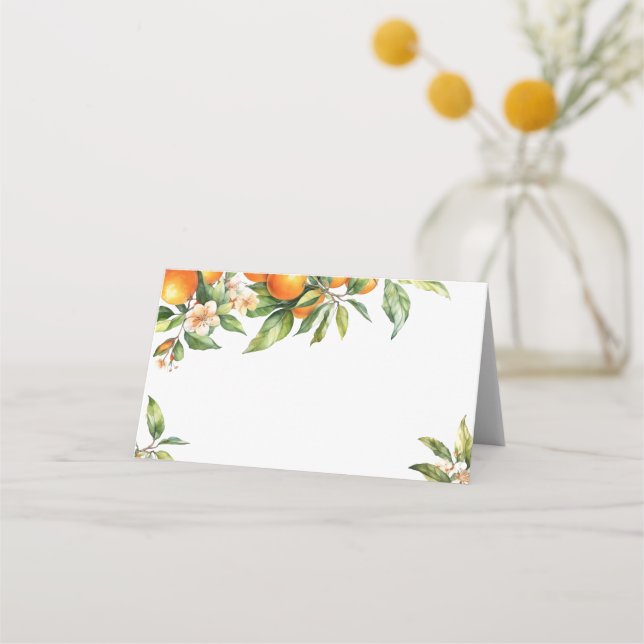 Little Cutie Greenery Citrus Orange Placeringskort (Framsida)