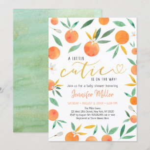 Little Cutie Greenery Guld Baby Shower Inbjudningar