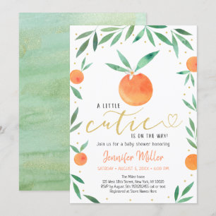 Little Cutie Greenery Guld Baby Shower Inbjudningar