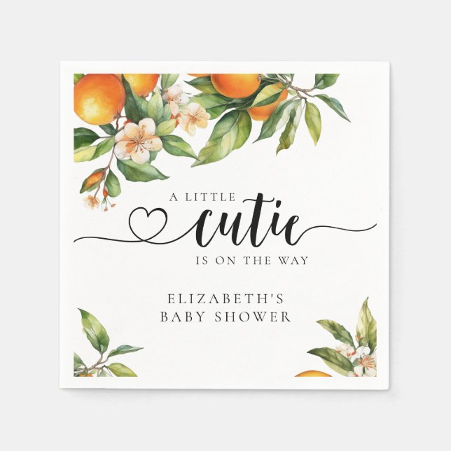 Little Cutie Greenery Orange Baby Shower Pappersservett (Framsidan)