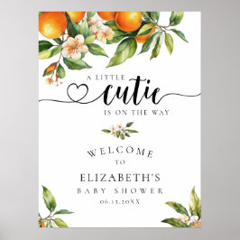 Little Cutie Greenery Orange Baby Shower Välkommen Poster