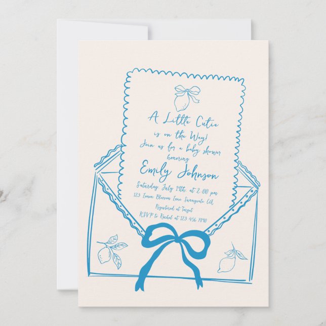 Little Cutie Hand plockade Lemon Baby Shower Inbjudningar (Framsida)