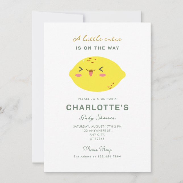 Little Cutie Lemon Citrus Baby Shower Inbjudningar (Framsida)