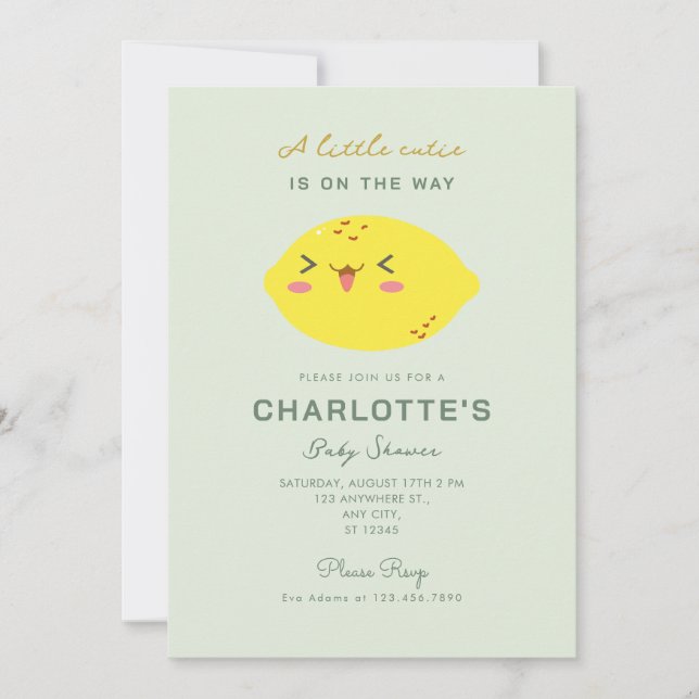 Little Cutie Lemon Citrus Baby Shower Invitation Inbjudningar (Framsida)