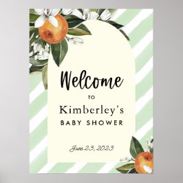 Little Cutie on the way Orange Baby Shower Welcome Poster