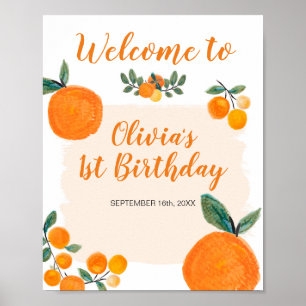 Little Cutie Orange 1:a födelsedag Välkomstecken Poster