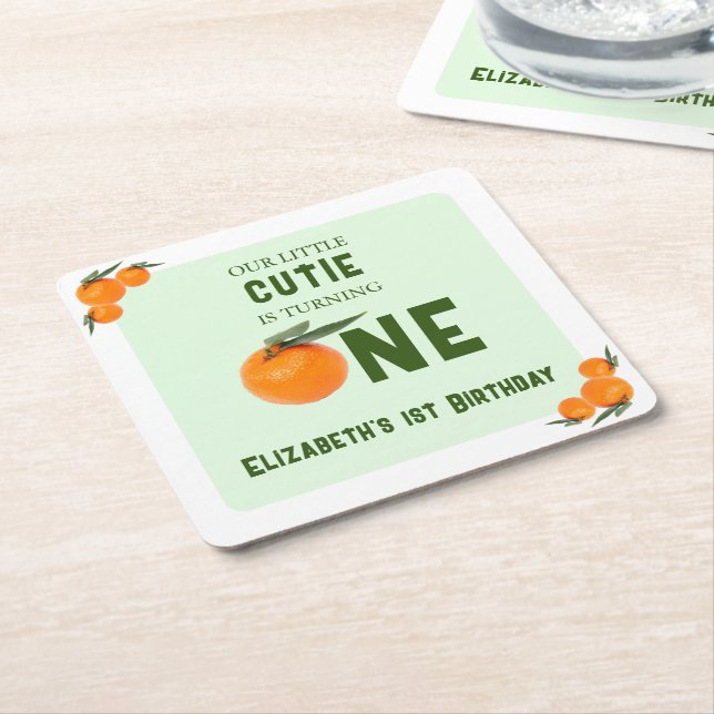 Little Cutie Orange 1:a födelsedagen Underlägg Papper Kvadrat (Vinklad)
