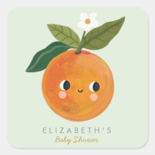 Little Cutie Orange Baby Shower Fyrkantigt Klistermärke
