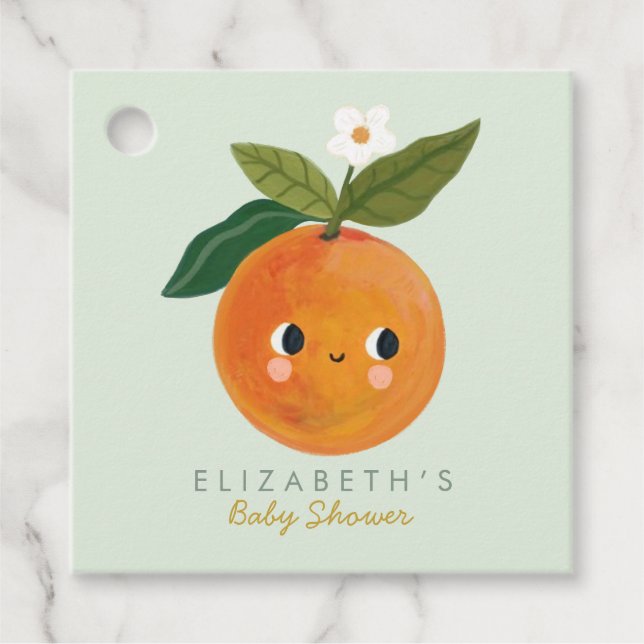 Little Cutie Orange Baby Shower Gåvor Etiketter (Framsida)