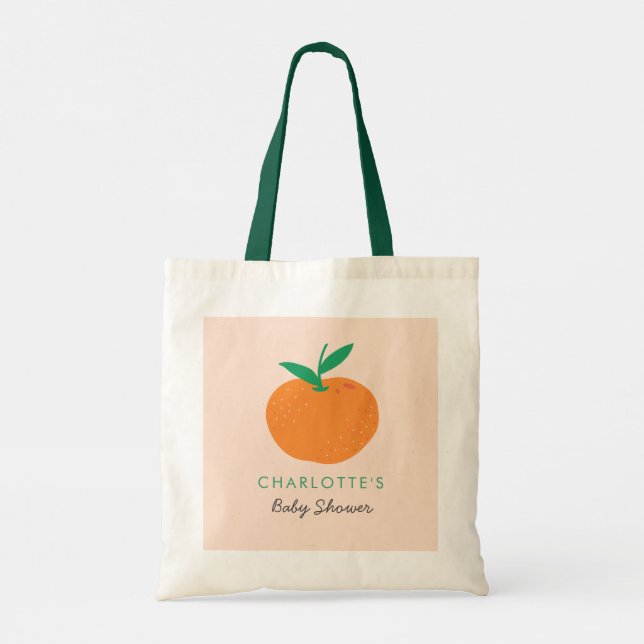 Little Cutie Orange Baby Shower Gift Tote Bag Tygkasse (Baksida)