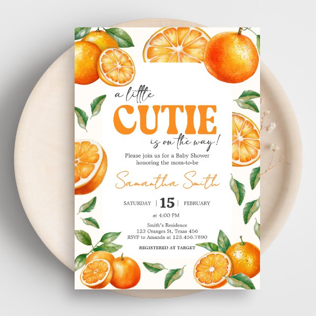Little Cutie Orange Baby Shower Inbjudningar (Little Cutie Baby Shower Invitation)