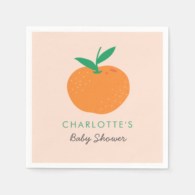 Little Cutie Orange Baby Shower Napkins Pappersservett (Framsidan)