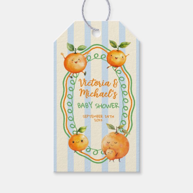 Little Cutie Orange Baby Shower Presentetikett (Framsidan)