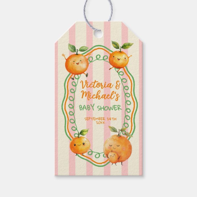 Little Cutie Orange Baby Shower Presentetikett (Framsidan)