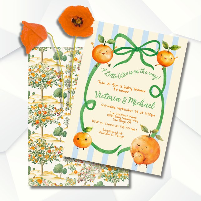 Little Cutie Orange Baby Shower Toile Inbjudningar (Skapare uppladdad)