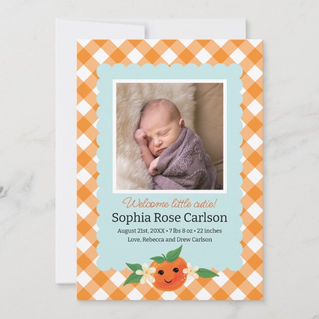 Little Cutie Orange Birth Notice Meddelande (Framsida)