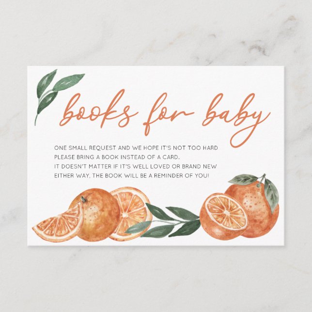 Little Cutie Orange Bokar for Baby Shower Tilläggskort (Framsida)