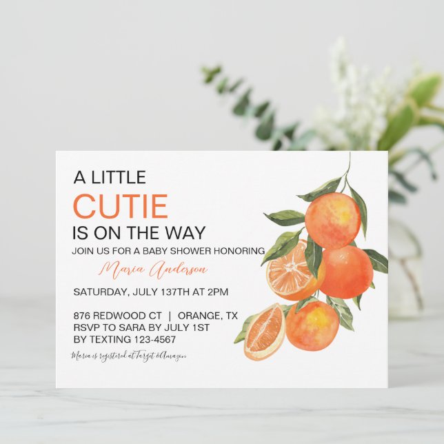 Little Cutie Orange Botanical Baby Shower Inbjudningar (Stående Fram)