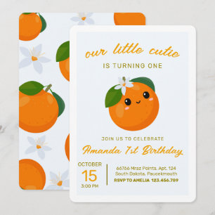 Little Cutie Orange Citrus 1:a födelsedagsinbjudan Inbjudningar