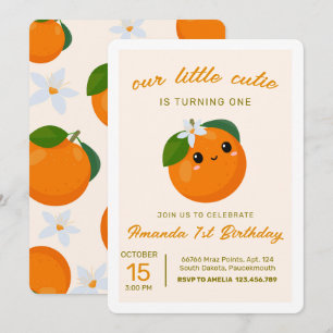 Little Cutie Orange Citrus 1:a födelsedagsinbjudan Inbjudningar