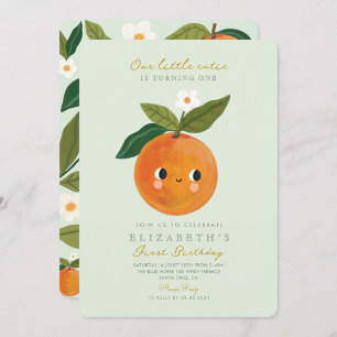 Little Cutie Orange Citrus 1:a födelsedagsinbjudan Inbjudningar