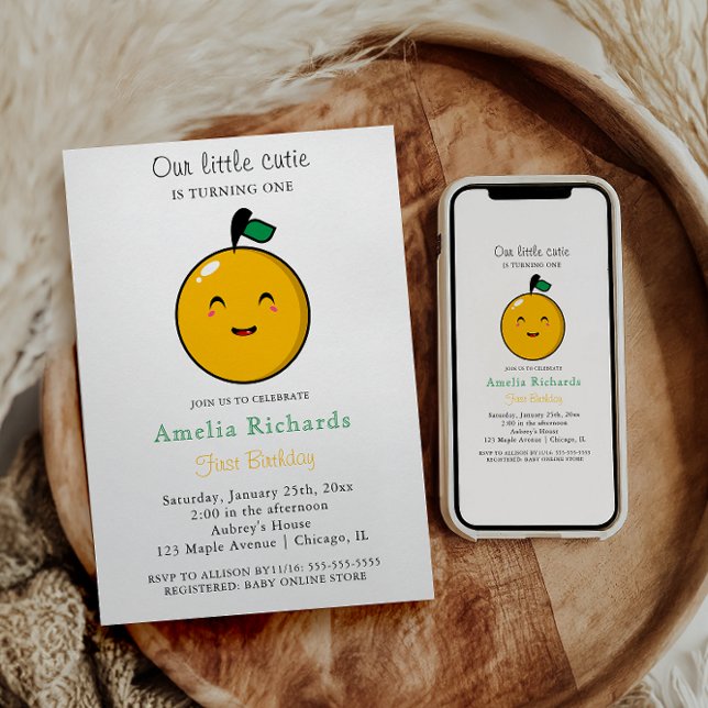 Little Cutie Orange Citrus 1st Birthday Inbjudningar (Skapare uppladdad)