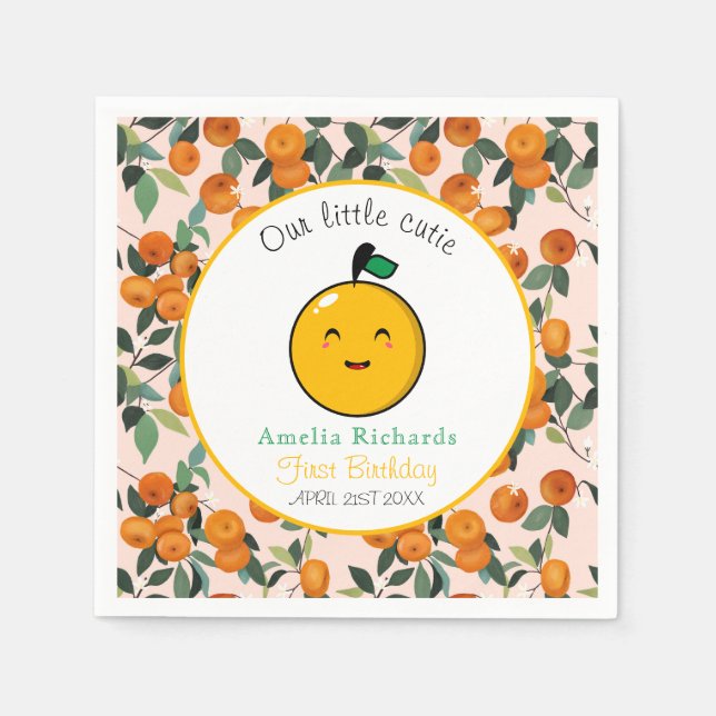 Little Cutie Orange Citrus 1st Birthday Pappersservett (Framsidan)