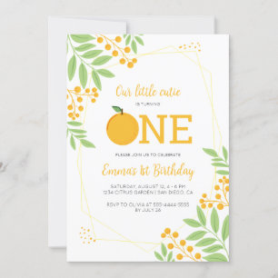 Little Cutie Orange Citrus 1st Birthday Party Inbjudningar