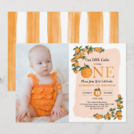 Little Cutie Orange Citrus 1st Birthday Photo Inbjudningar