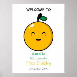 Little Cutie Orange Citrus 1st Birthday Poster