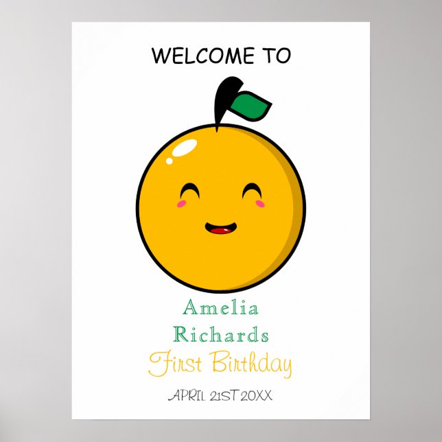Little Cutie Orange Citrus 1st Birthday Poster (Framsidan)