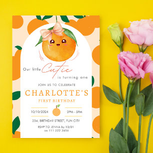 Little Cutie Orange Citrus 1st First Birthday Inbjudningar