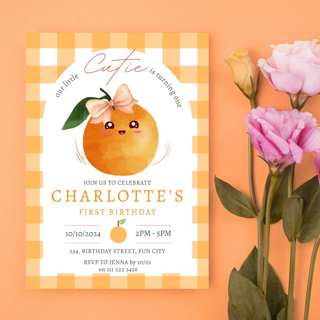 Little Cutie Orange Citrus 1st First Birthday Inbjudningar (Little Cutie Orange Citrus 1st First Birthday Invitation)