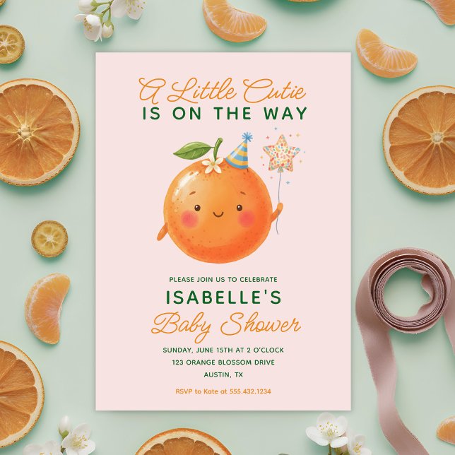 Little Cutie Orange Citrus Baby Shower Invitation Inbjudningar (Little Cutie Orange Citrus Baby Shower Invitation)