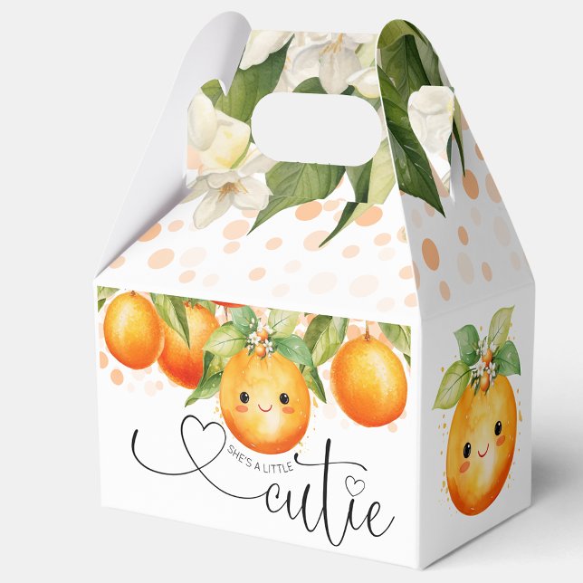 Little Cutie Orange Citrus Baby Shower Presentaskar (Little cutie baby shower favor boxes with sweet little face. You can add text to personalize.)