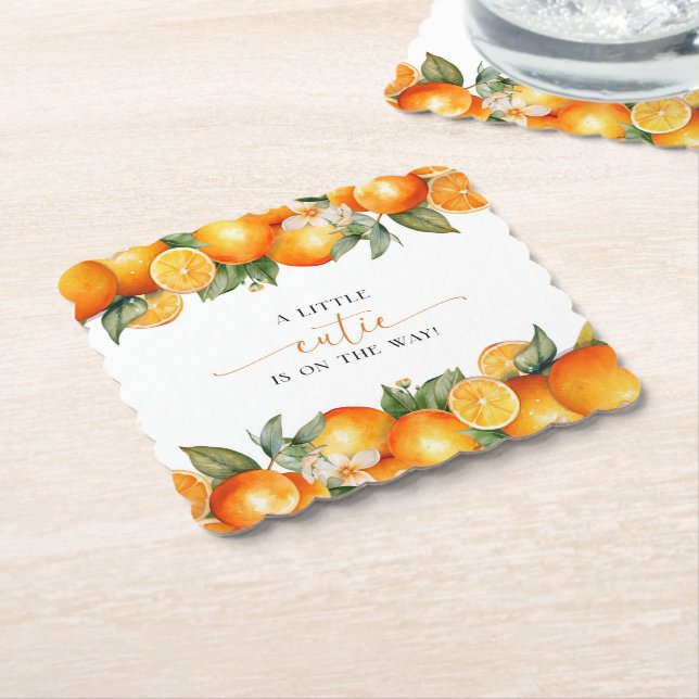 Little Cutie Orange Citrus Baby Shower Underlägg Papper (Vinklad)