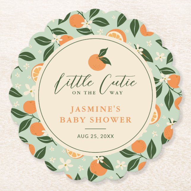 Little Cutie Orange Citrus Baby Shower Underlägg Papper (Framsida)