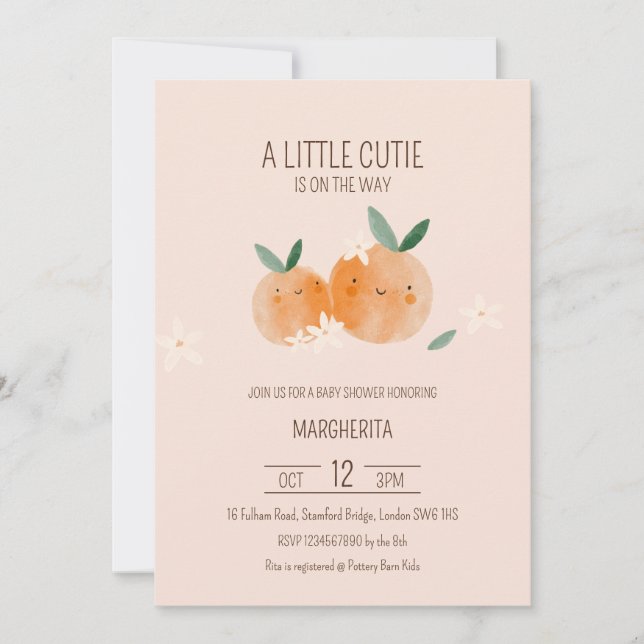 Little Cutie Orange Citrus Botanical Baby Shower Inbjudningar (Framsida)